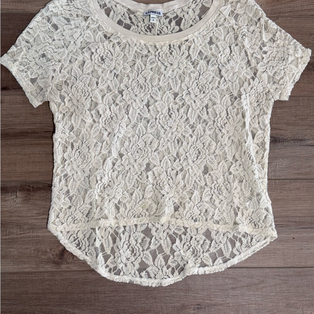 Express Cream Lace Short Sleeve Top